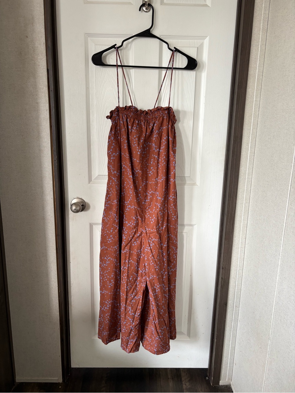 Everlane Rust Jumpsuit with Blue Floral Print